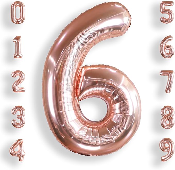 AULE 40 Inch Big Rose Gold 6 Balloon Number Large Foil Helium Number Balloons 0-9 Jumbo Giant Happy 6th Birthday Party Decorations for Boy or Girl Huge Mylar Anniversary Party Supplies