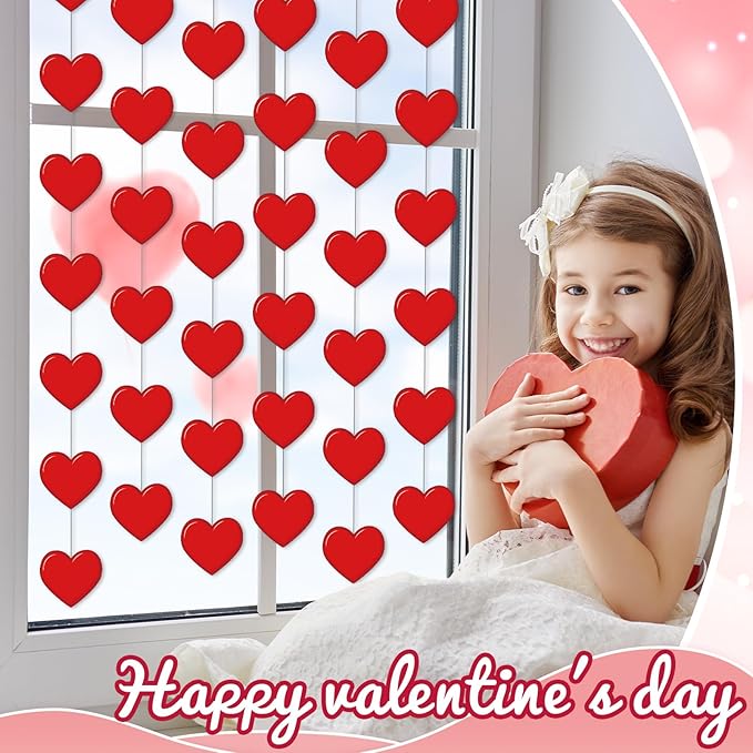 Capoda 8 Pcs Valentines Heart Garland Decorations Burgundy Red Heart Garland Banners Hanging Decor for Sweet Day Birthday Party Wedding Anniversary Party Supplies