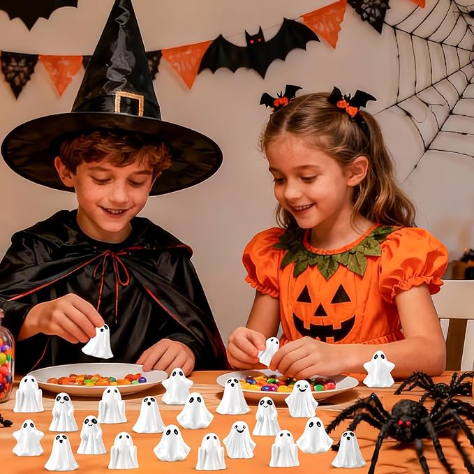 80Pcs Mini Resin Ghosts Tiny Small Ghost Figurines Miniature Halloween Decorations for Spooky Tiered Tray Home Table Centerpiece Decor Vase Filler Party Favors Gift