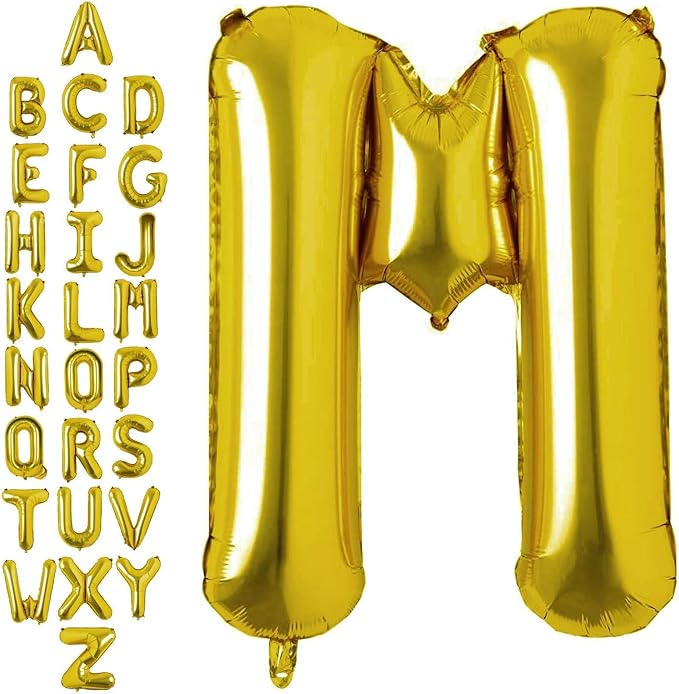 40 Inch Gold Letter M Balloons, DIY Phrase Foil Alphabet Letter M Balloons DIY Word M Banner for Birthday Anniversary Celebration Graduation Party Supplies Decoration