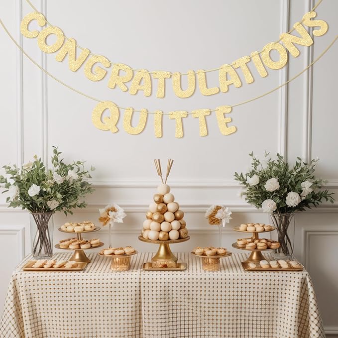 GAGAKU Pre Strung Congratulations Quitter Glitter Banner Funny Retirement Banner Going Away Supplies Graduation Party Decorations Garland for Men Women Gifts Indoor/Outdoor
