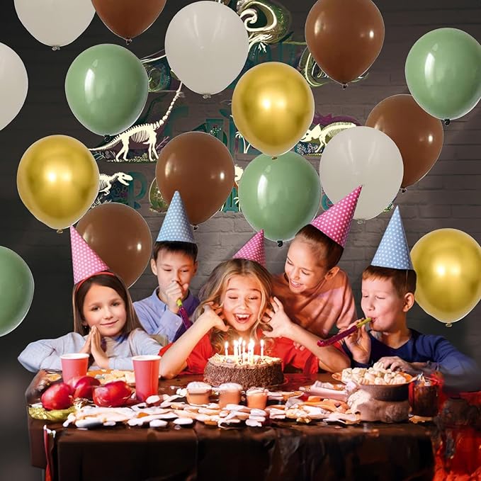 Sage Green and Brown Balloons, 12Inch Olive Green Gold and Brown Latex Balloon, Safari Jungle Coffee White Sagegreen Balloons for Woodland Animal Theme Kids Birthdays Hunting Zoo Party Decorations