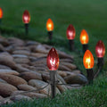 C9 Halloween Pathway Lights Outdoor, 19.5Ft Halloween Decorations Pathway String Lights with 10 C9 Orange and Black Stakes Lights for Walkway Yard Lawn Garden Sidewalk