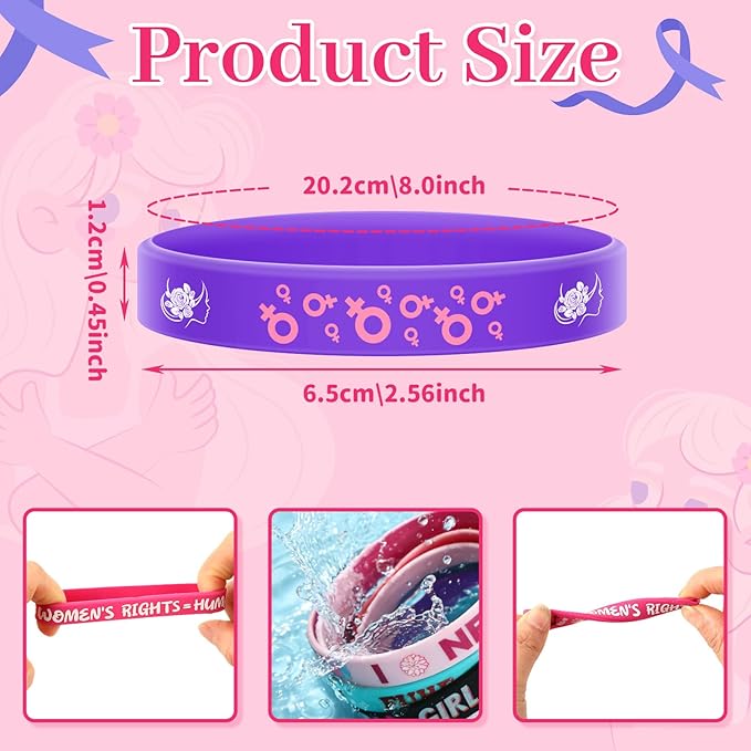 JUNEBRUSHS 42 Pack Women's History Month Silicone Wristbands with Inspirational Messages, 6 Vibrant Designs of Women's History Month Bracelets for Events Gifting