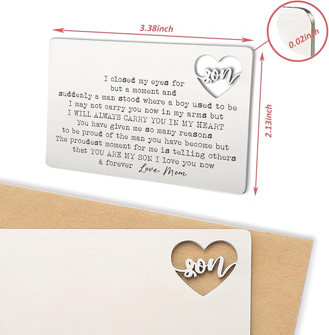 YODOCAMP Son Gifts From Mom, Engraved Wallet Card Inserts Keepsake Gifts for Son From Mom for Christmas Graduation Birthday Gift Ideas