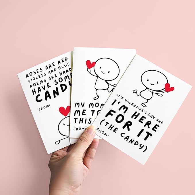 Pawzity 36 Packs Valentines Day Cards for Kids - Funny Valentines Day Card for Kids Classroom School Party Favors, Toddlers, Boys - 3.2''x 4.7'' Humorous Stick Cards with Envelopes & Stickers