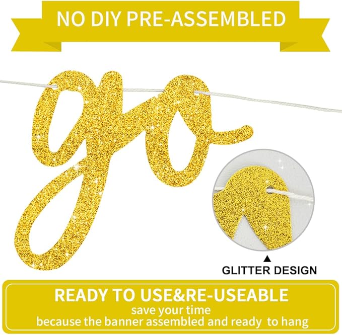 BEISHIDA Go Shawty It's Your Birthday Banner NO DIY Hip Hop Theme Happy Birthday Banner Pre-Strung Rap Theme Happy Birthday Sign for Man Women birthday Party Supply Glitter Gold