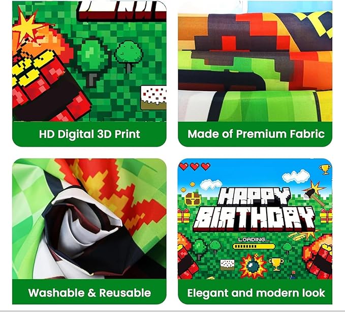 Pixel Backdrop Happy Birthday Banner Boy 5x3ft Miner Bday Sign Villager Gaming Birthday Party Decorations Videogame Themed Banner Video Game Decorations Video Game Backdrop for Boys