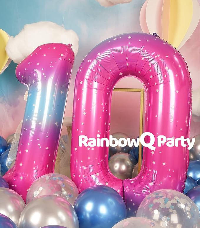 10 Balloon Number 40 Inch for Boy or Girl Big Starry 0-9 Foil Mylar Large 10 Number Balloons Happy 10th Birthday Party Anniversary Decorations Supplie