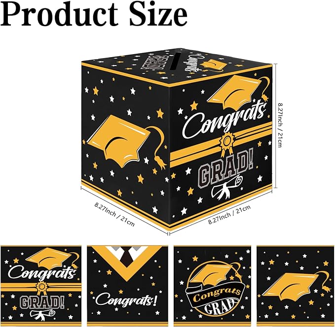Graduation Card Box, Graduation Party Decorations 2025, Black Graduation Box, Graduation Card Holder, Foldable Cardboard Congrats Grad Card Gift Box for Graduation Party Supplies Party Favors