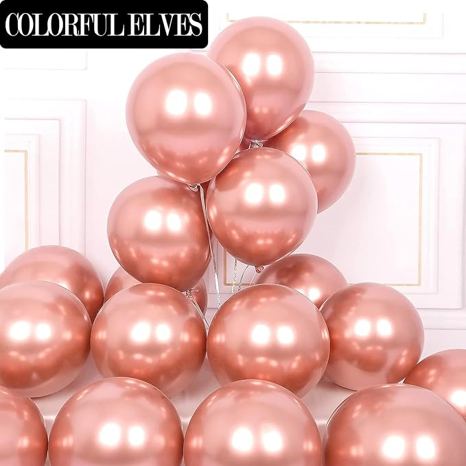 Rose Gold 12 Inch 100 Pcs Latex Metallic Chrome Balloons Helium Shiny Thicken Balloons Party Decorations (Rose Gold)