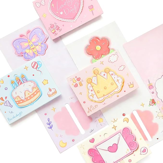 24 Pack Cute 3D Pop Up Greeting Cards with Envelopes and Stickers, Assorted Cartoon Birthday Cards Bulk, Lovely Butterfly Crown Flower Cake Note Cards for Birthday Party Wedding Baby Shower Kids Adults Holiday Celebration