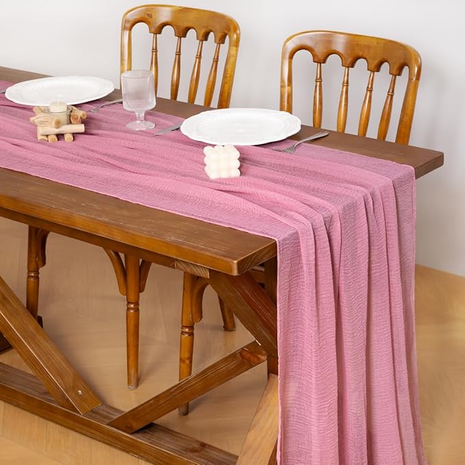 Socomi Cheesecloth Table Runner Mauve Easter Spring Gauze 120 Inch Rustic Boho Cheese Cloth Runner for Wedding Party Baby Bridal Shower Centerpiece Decoration Holiday Home Decorations