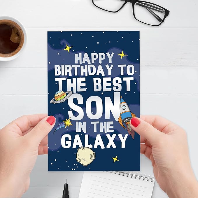Funny Birthday Card for Son, Best Son's Birthday Gifts from Dad Mom, Happy Birthday to The Best Son in The Galaxy