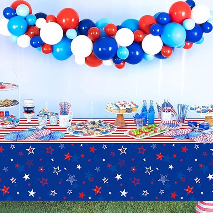 3Pcs Patriotic Tablecloths for 4th of July Decorations,Red White Blue Star Plastic Disposable Table Cover for Fourth of July Memorial Patriotic Day Independence Veterans Day Party Supplies,54x108 Inch