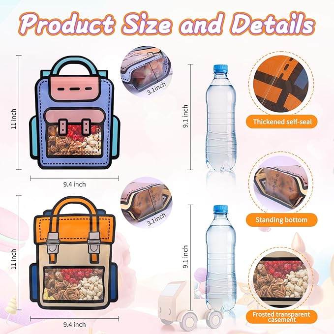 EONSUI 30PCS Plastic Cartoon Backpack Shaped Goodies Bags with Handles for Kids Birthday, Back to School Supplies, Baby Shower, Party, Wedding, Reusable Bulk Gift Wrapper for Candy, Snacks, Chocolate