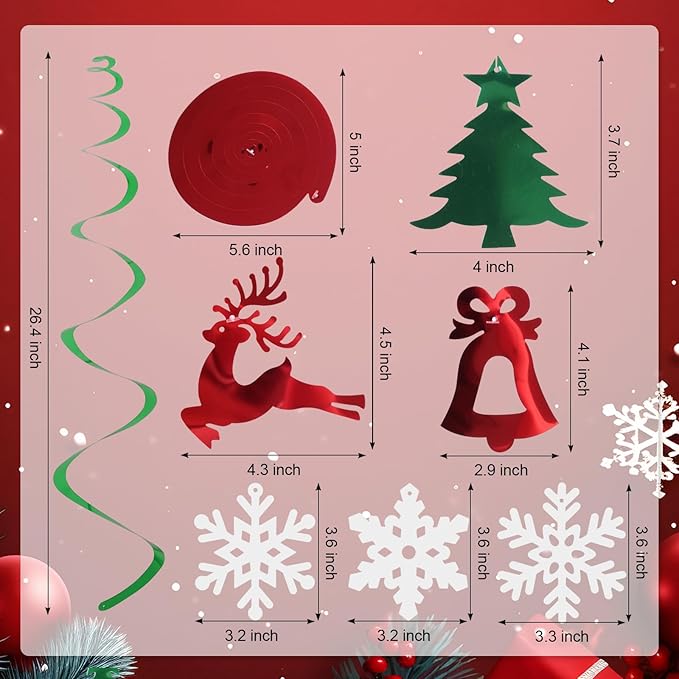 30 Pcs Christmas Hanging Foil Swirl Decorations Set Xmas Hanging String Garland for Winter Wall Christmas Party