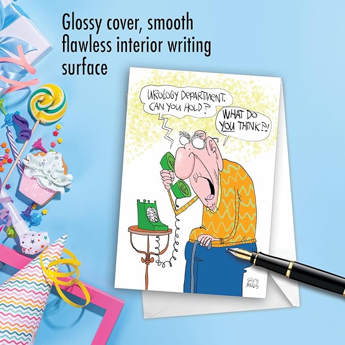 NobleWorks - 1 Happy Birthday Card with Funny Cartoons - Mature Humor Notecard with Envelope, Celebrate Birthdays - Urology Department C7262BDG