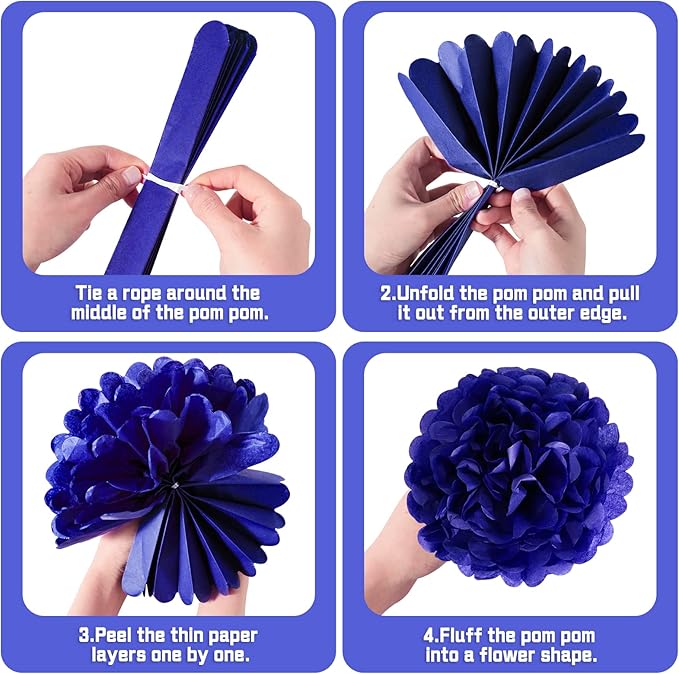 30PCS 4th of July Patriotic Party Decorations, Hanging Tissue Paper Pom Poms Flowers, Red White Blue Tassels Garland Star Streamers, Memorial Day Backdrop Independence Day Party Supplies