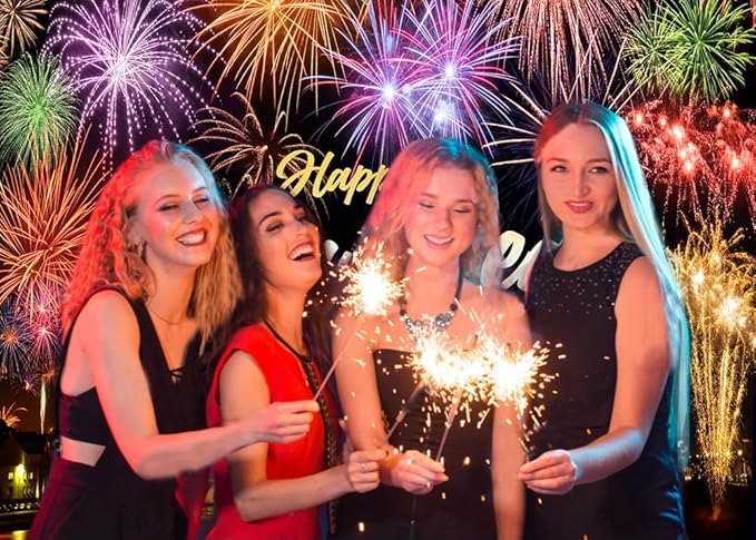 CYLYH 7X5FT Happy New Year Backdrop New Year's Eve Night City Fireworks Show Backdrop New Year Party Decorations