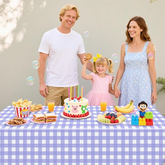 4 Pack Purple Gingham Tablecloths, Purple and White Checkered Tablecloths 86 x 51 Inches Gingham Tablecovers Rectangular Waterproof Picnic Table Covers for Birthday Party Supplies