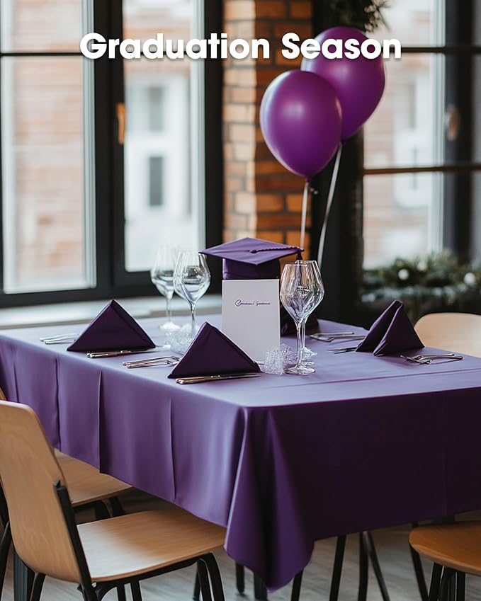 Pureegg Plastic Table Cloth Disposable 12 Pack, 54 x 108 Inch Table Cloths, Graduation Decorations Class of 2026, Graduation Party Tablecloths, Rectangle, Plastic Cover, Leakproof & Sturdy, Purple
