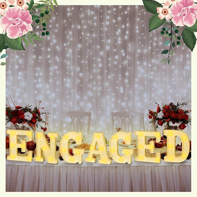 Honoson 7 Pcs Engagement Party Decorations, 6.5 Inch Engaged LED Letter Lights Sign Engaged Table Decoration for Wedding Engagement Bridal Shower