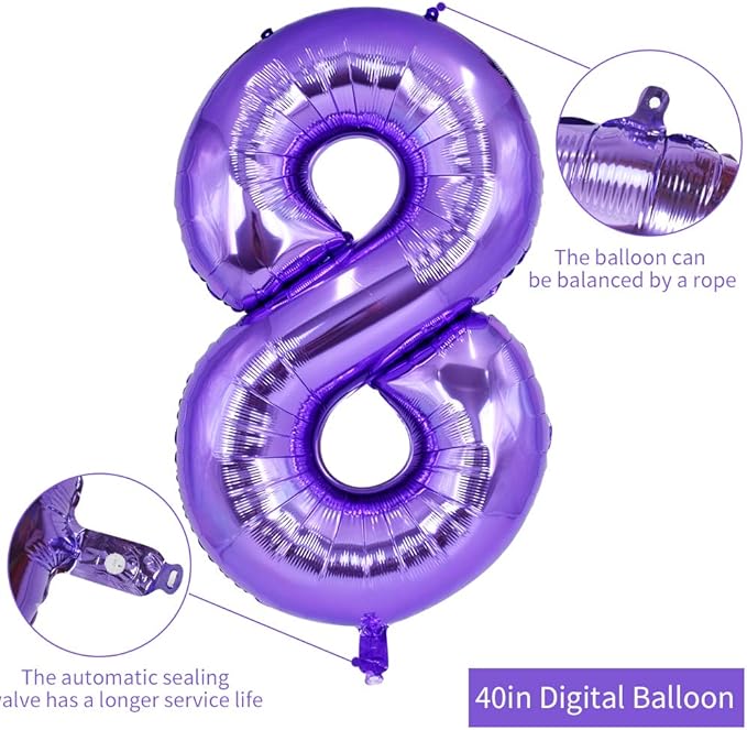 TONIFUL 40 Inch Purple Large Numbers Balloon 0-9 Birthday Party Decor,Foil Mylar Big Number Balloon Digital 8 for Birthday Party,Wedding, Bridal Shower Engagement Photo Shoot, Anniversary