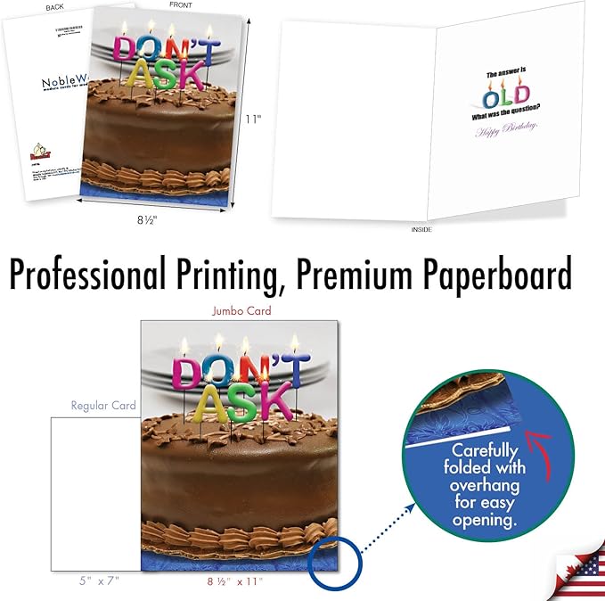 NobleWorks Jumbo Funny Birthday Greeting Card 8.5 x 11 Inch with Envelope for Men and Women (Not actual Candles) (1 Pack) Don't Ask Bday Candles J9956