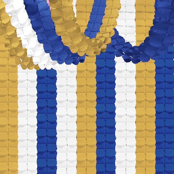 Blue Gold White Streamers Party Decorations - Navy Blue Gold Graduation Party Decorations 2026 Royal, 4-Leaf Clover Garland Paper Banners Backdrop Fathers Day Wedding Party Decor Supplies Garsellen