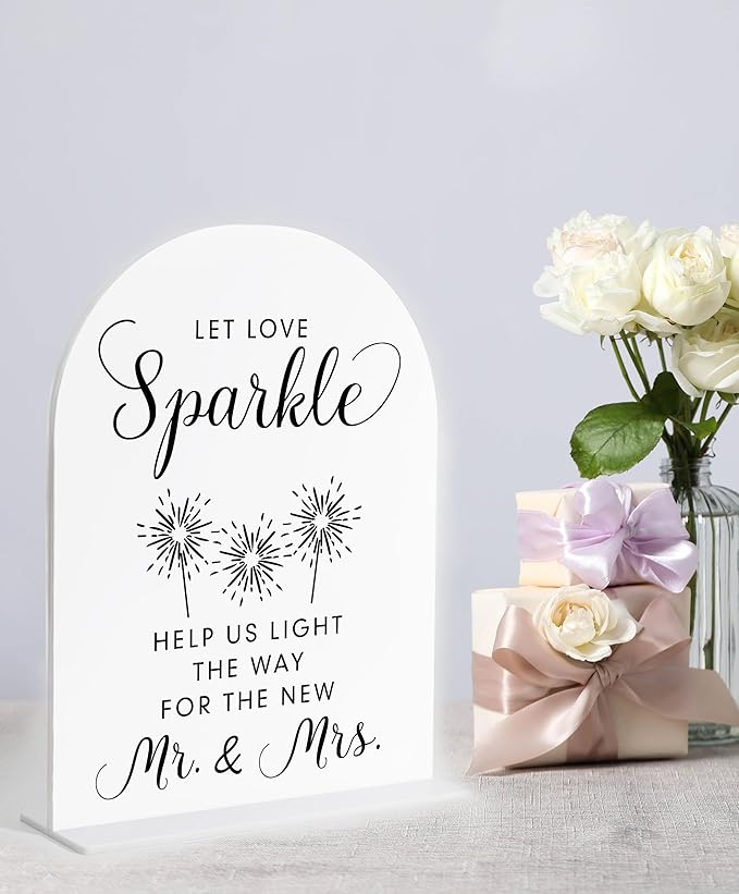 Let Love Sparkle Sign Wedding, White Arch Acrylic Sign, Sparkles for Wedding, Dance Floor Props, Bridal Shower Decorations, Centerpiece Table Decorations Party for Bride and Groom-15