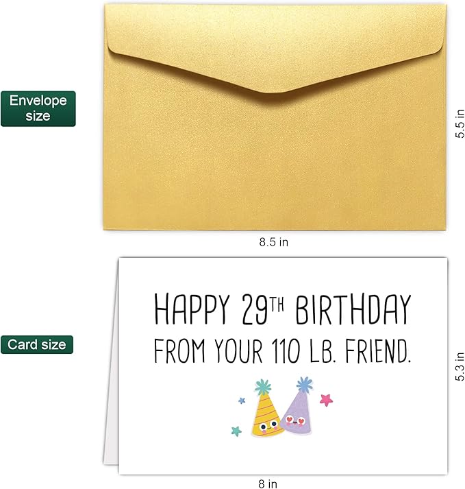 Chenive Funny Friends Birthday Card Gift for Him Her, Humorous Birthday Card Gift for Best Friend, Happy 29th Birthday From Your 110 lb. Friend