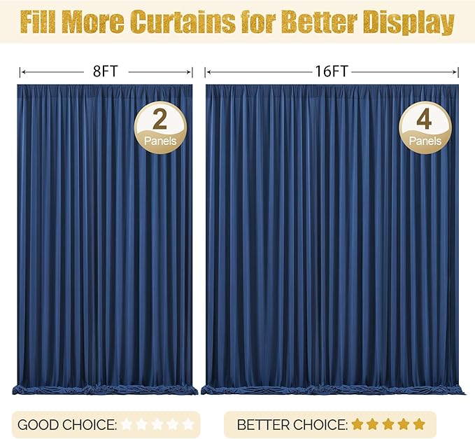 24x10FT Navy Blue Backdrop Curtains for Wedding Parties, Wrinkle Free Polyester Photography Backdrop Drapes for Graduation Baby Shower Birthday Stage Background Stand Decorations 4x10ft,6 Panels