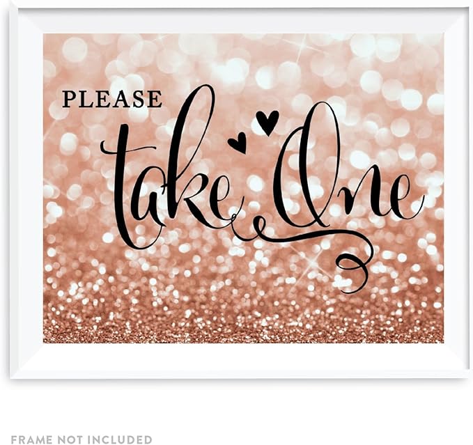 Andaz Press Wedding Party Signs, Glitzy Rose Gold Glitter, 8.5x11-inch, Please Take One, 1-Pack, Bokeh Colored Party Supplies