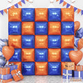 Blue and Orange Square Foil Balloons Wall, Double Sided Chrome Deep Blue and Orange Balloons Tunnel Arch Kit Backdrop for Boys Birthday Graduation Baby Shower blue Birthday Party Decorations