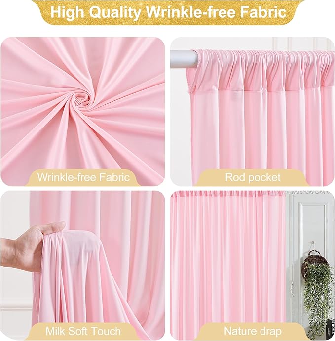 24x10FT Baby Pink Backdrop Curtains for Wedding Parties, Wrinkle Free Polyester Photography Backdrop Drapes for Wedding Baby Shower Birthday Parties Stage Background Stand Decorations 4x10ft,6 Panels