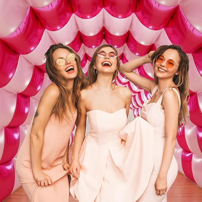 75Pcs Hot Magenta Pink Square Foil Balloons Wall Tunnel Backdrop Double Sided with Pink Balloons Arch Garland Kit for Anniversary Bachelorette Birthday Valentines Day Party Decoration