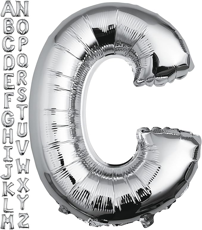 40 inch Silver Letter C Balloon, Big Size Alphabet Foil Mylar Helium Balloons for Birthday Party Celebration Wedding Anniversary Baby Shower Decorations Supplies Alphabet C