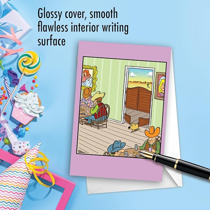 NobleWorks - 1 Happy Birthday Greeting Card Funny - Cartoon Comic Humor, Celebrate Birthdays Notecard - Saloon Dog Door C7368BDG