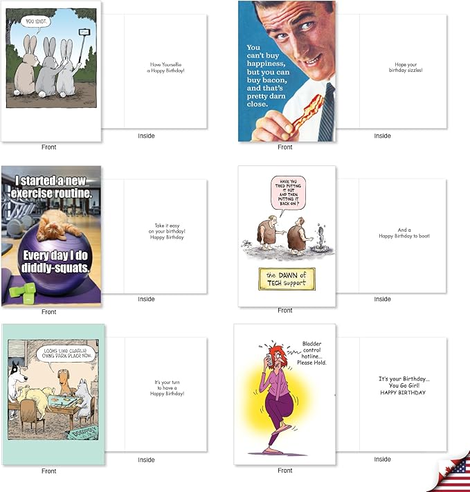 NobleWorks 20 Assorted Box Set Funny Birthday Greeting Cards w/ 5 x 7 Envelopes For Men, Women (20x1 Designs) Bday Funny Ages AC8714BDG-B1x20