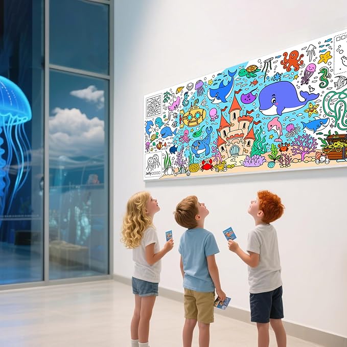 Under The Sea Giant Coloring Poster 72 x 30 Inch Large Ocean Theme Coloring Roll Paper Huge Table Art Crafts for Kids Wall Classroom Home Gift Birthday Party Supplies Decoration