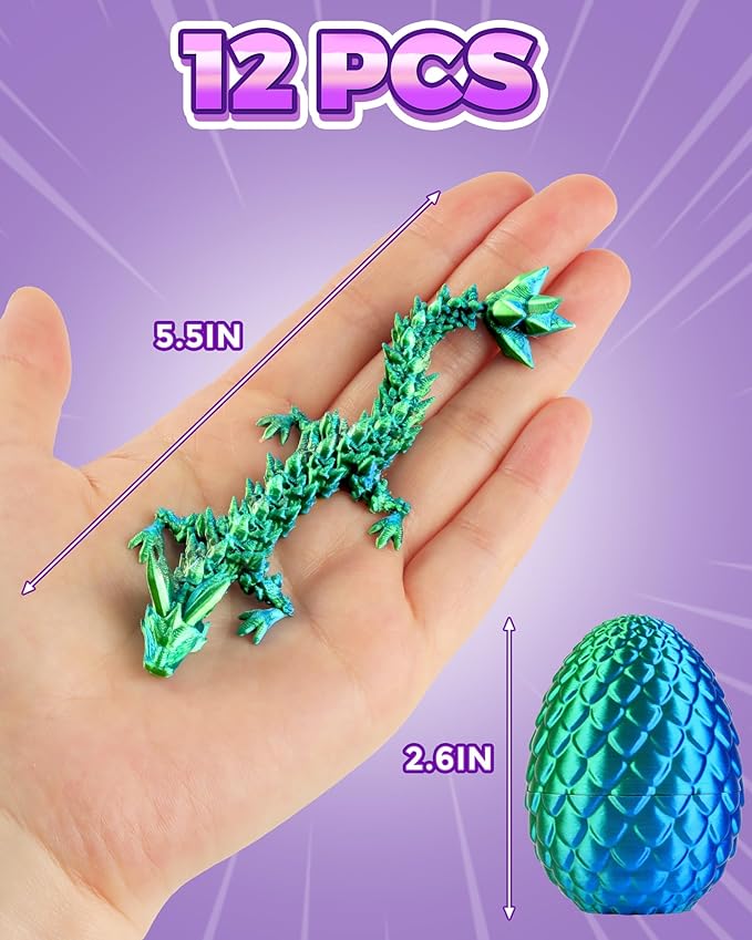24PACK 3D Printed Dragon Eggs, Easter Basket Stuffers for Children and Teens, Unique Easter Toys & Gifts for Boys, Mini Articulated Dragon Game Toys for Kids.