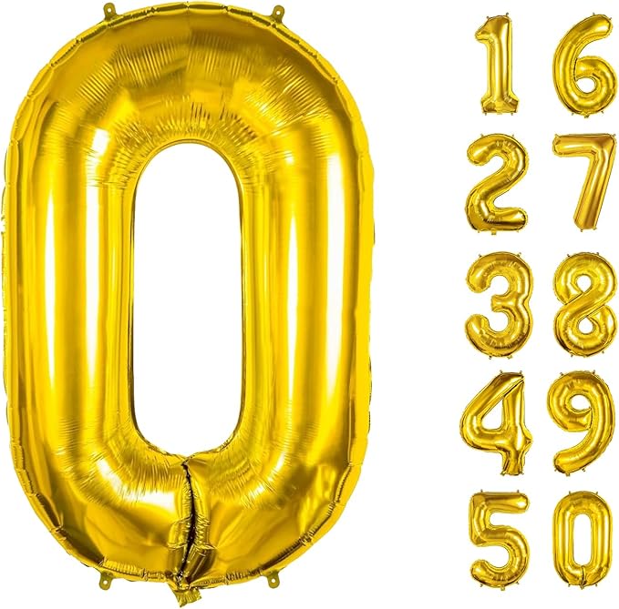 40 Inch Number Balloons 0 Gold Big Giant Jumbo Number Foil Mylar Balloons for 0th Birthday Party Supplies Anniversary Events Decorations (Gold-0)