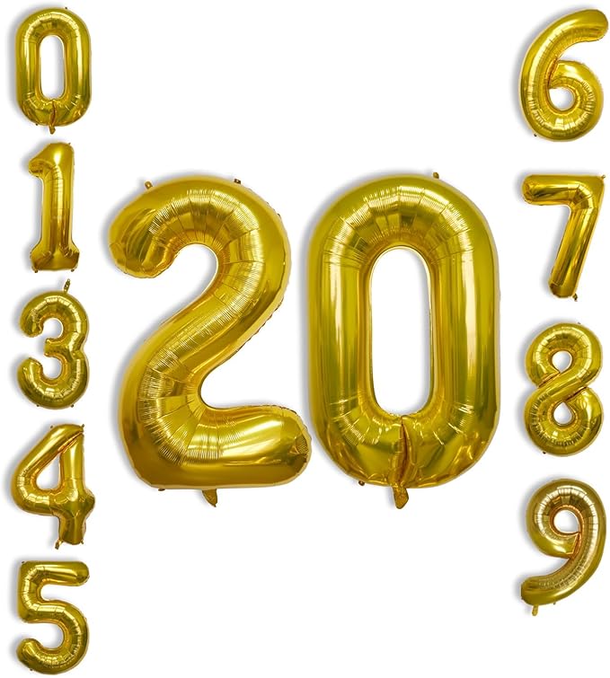 40 Inch Large Gold Number Celebration and Decoration Balloon for Birthday Parties, Graduations, Anniversaries, Weddings, Photo Shoots, Special Events - Helium Foil Mylar (Gold Number 20)