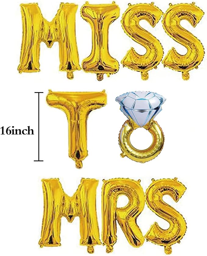 SHUNTAI Gold Engagement Party Decorations Ring Balloons Gold 16 inch Miss to Mrs Letter Balloons Banner Kit Engagement Aluminum Balloon for Wedding Bridal Shower Party Decor
