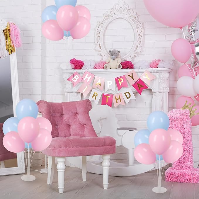 4 Sets Balloon Stand Kit, Balloon Sticks Holder with Blue and Pink Balloons for Table Centerpiece Gender Reveal Birthday Boys Girls Party Decorations(Blue and Pink)