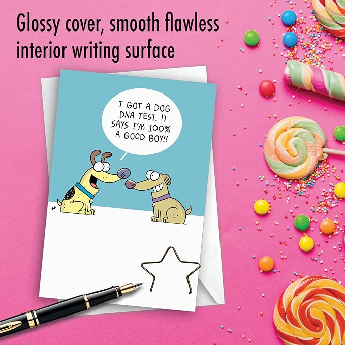 NobleWorks - Funny Birthday Greeting Card with 5 x 7 Inch Envelope (1 Card) Animal Lovers Puppy Bday Dog DNA Test C7909BDG