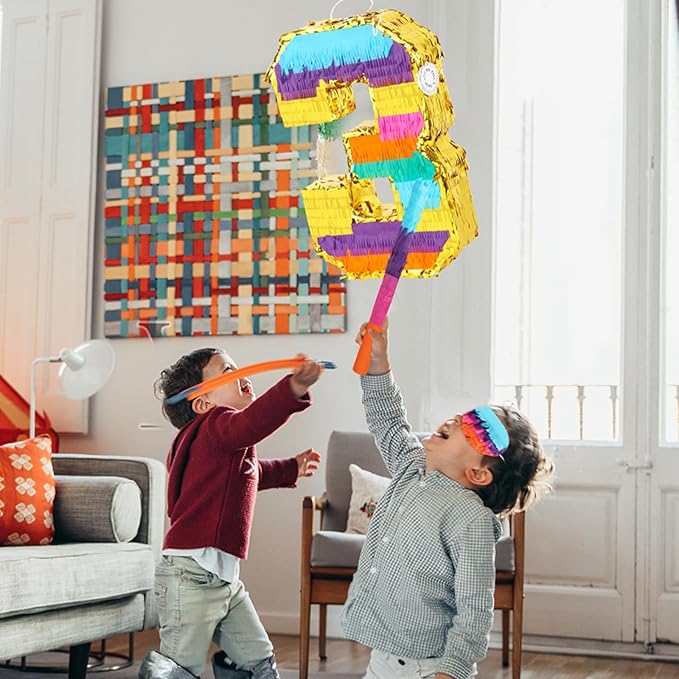 Rainbow Number 3 Pinata for 3rd Birthday Party Decorations, Fiesta, Centerpieces, Kids Anniversary, Celebrations, Birthday Party Supplies (16.1 x 10.6 x 3 Inches)