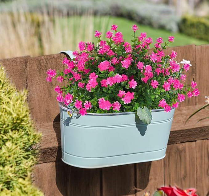 RECUTMS Faux Flowers Artificial Plants & Flowers Boxwood Springs Artificial Outdoor Flowers UV Resistant Boxwood Greenery Artificial Uv Resistant Outdoor Plants Fake Greenery Stems(Pink)