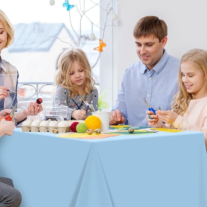 6Pcs Light Blue Tablecloths,Disposable Plastic Tablecloth,Waterproof Baby Blue Rectangle Table Cover for Graduation Birthdays Weddings Anniversary Party Decorations,54 x 108 Inch